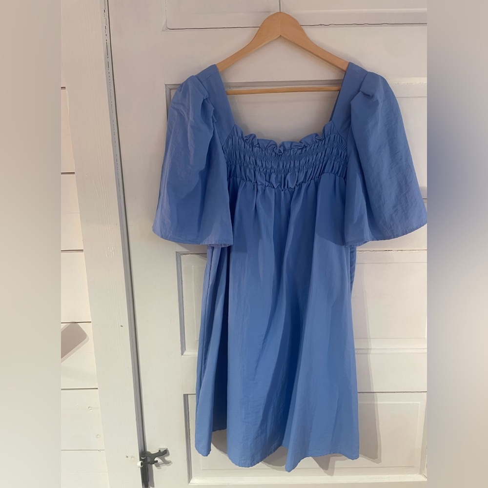 Mango ruched detail mini dress in blue Size 6